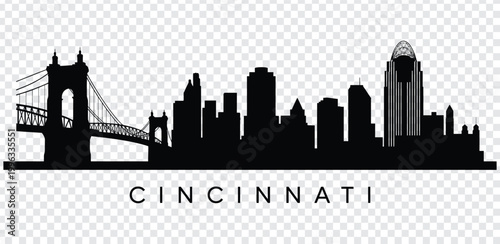 Cincinnati city skyline with bridge silhouette