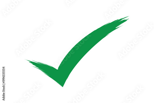 Brush stroke vibrant green verified check mark sign icon isolated on white background hand drawn confirmation business management symbol vector illustration
