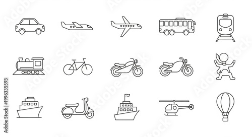 Various Transportation Vehicles Icons.