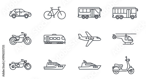 Vehicles icons set with various transport.