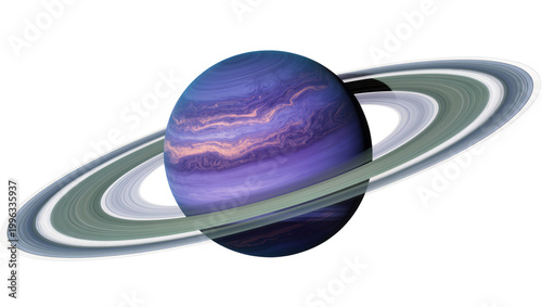 Fotografía Purple gas giant planet with detailed swirling clouds and multiple rings, isolat