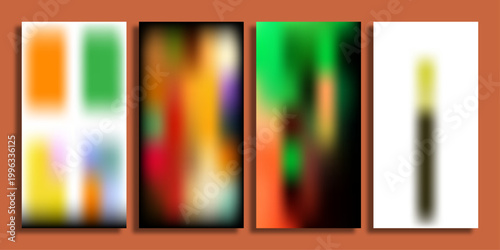 Abstract blurred gradient background set, vibrant mesh texture collection for mobile app screens, colorful soft focus vector wallpapers