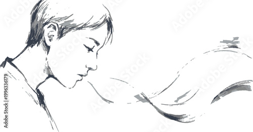 Woman sleeping on her arm resting Vector