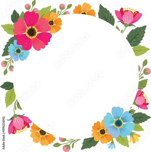 flower round frame garden plant flat style