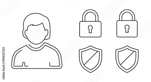 Person with security protection icons.