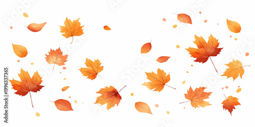 Autumn Leaves Seamless Pattern Background Illustration with Maple and Oak Foliage in Orange Yellow and Brown Colors