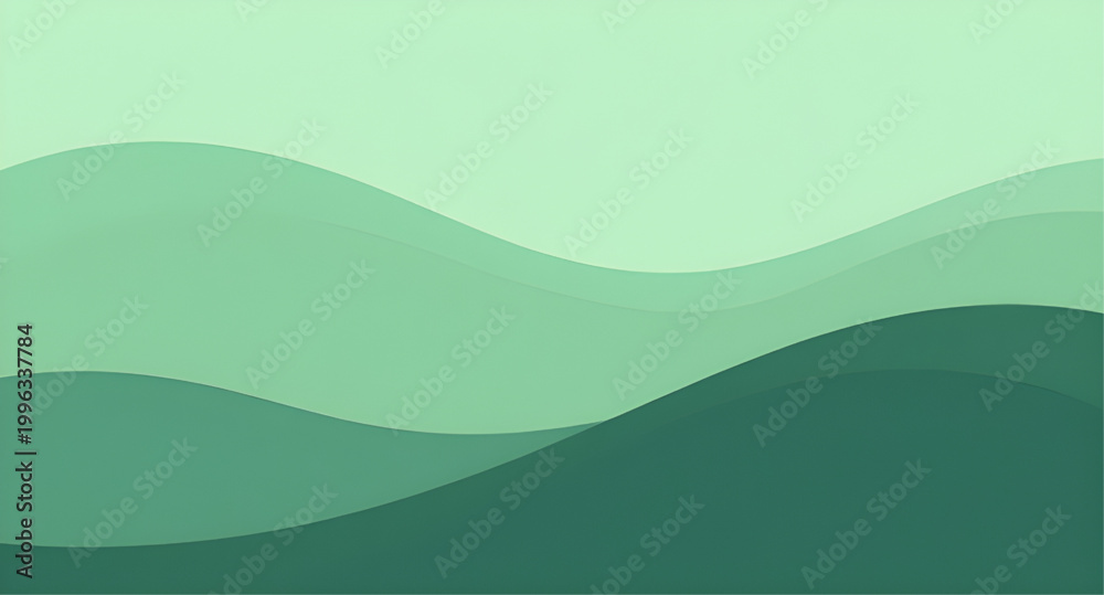 Obraz premium abstract green wave background, layered green shapes design, modern flowing wave illustration, gradient green backdrop, smooth curve pattern, organic wave design, dynamic green layers, minimal abstrac