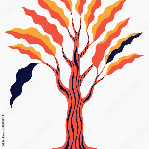 Line art vector illustration of a detailed tree with spreading branches and foliage