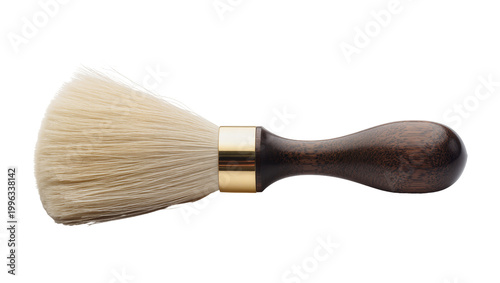 Bilde på lerret Wooden handled makeup brush with gold ferrule and soft bristles, isolated on tra