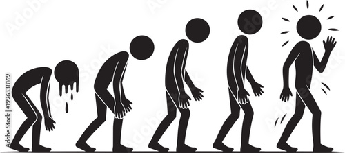 Human evolution conceptual illustration showing stages of development and progress with black