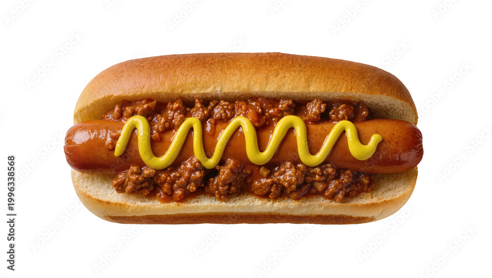 © Bogdan - Hearty chili dog with mustard squiggle, isolated on transparent background