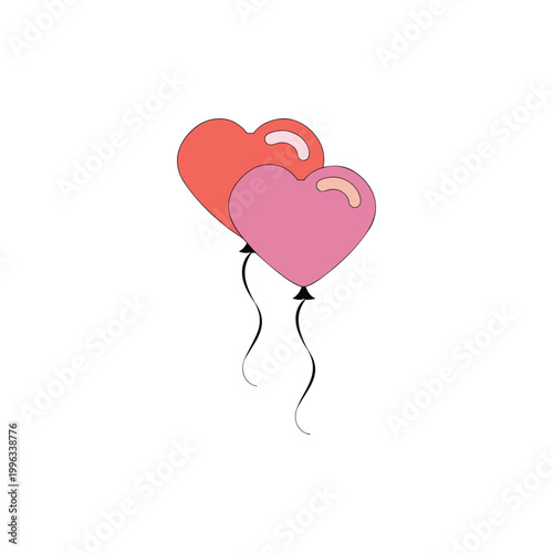 Two romantic heartshaped balloons tied with ribbons floating gracefully together