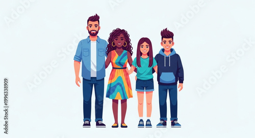 Four diverse people standing together.