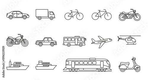 Vehicles icons transportation symbols.