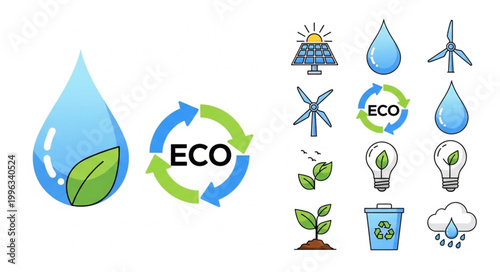 Eco friendly icons and green symbols.