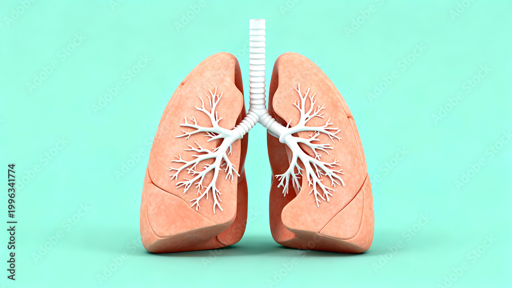 Fototapeta premium Anatomical illustration of human lungs and trachea, medical concept, isolated on transparent background