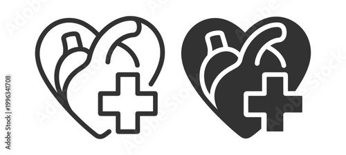 heart icon with medical cross symbol healthcare and cardiology concept on transparent background