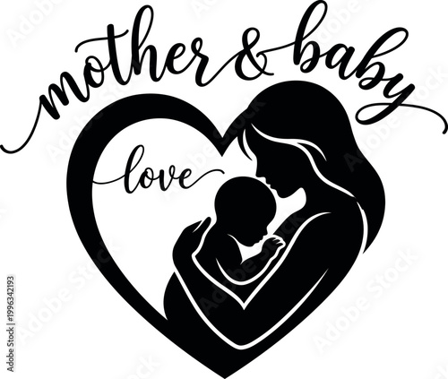 mother and baby love silhouette in heart shape