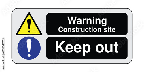 Warning Construction Site Keep Out Sign with Rounded Design, Industrial Hazard Safety Signage, Restricted Area Notice with Caution Symbol for Workplace Safety and Risk Prevention