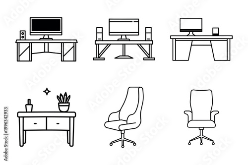 Professional Black and White Furniture Icons for UIUX Design.