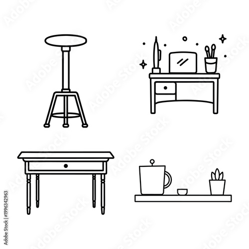 Simple Vector Outlines for Home Office and Interior Branding.