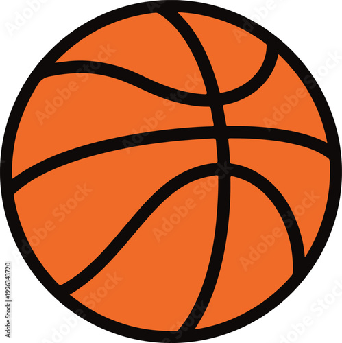 Classic orange basketball with distinctive black ribbing, clean and sporty black and white vector illustration.