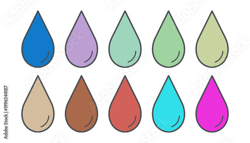 colored water droplets, flat design