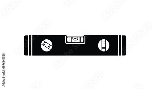 Foto A stark black silhouette of a spirit level lies horizontally against a white bac
