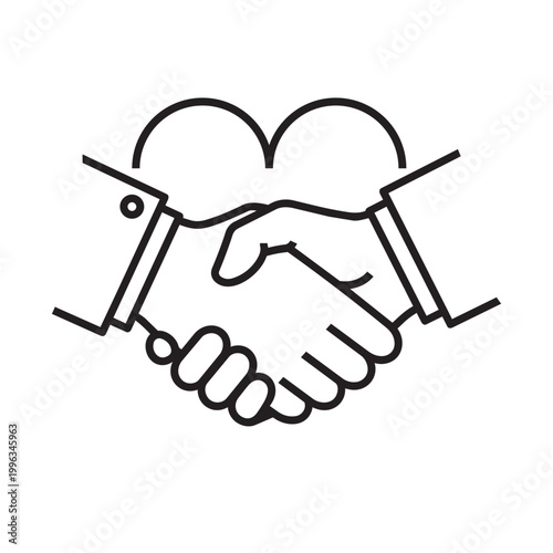 Charity Partnership Handshake Icon with Heart for Ethical Business and Philanthropy Deals