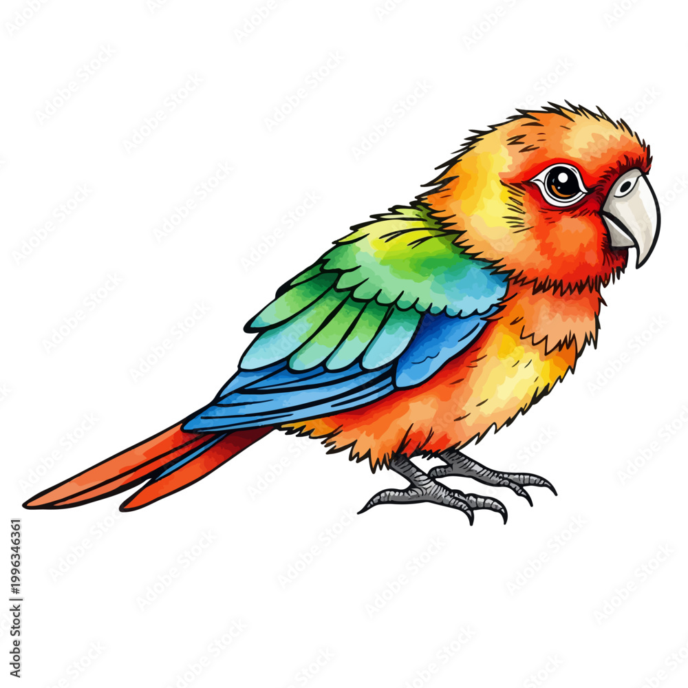 Fototapeta premium Cute parrot watercolor painting illustration.