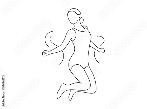 Woman jumping in athletic swimwear line art illustration for fitness and active lifestyle design concepts