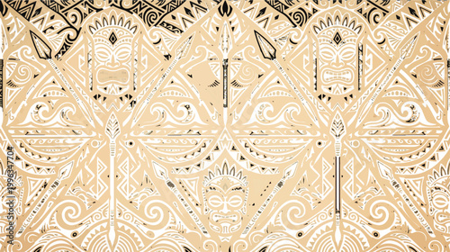 Polynesian tribal patterns feature intricate cultural motifs and traditional island carvings.