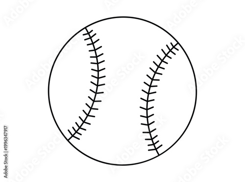 Baseball ball with detailed stitching as clean line art graphic for sports branding and athletic design project