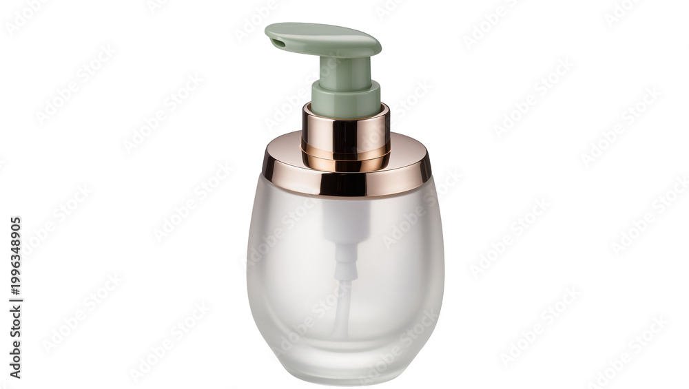 Fototapeta premium Frosted glass soap dispenser with rose gold accents, isolated on transparent background