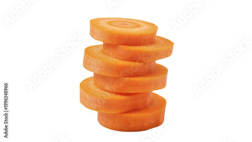 Stack of fresh orange carrot slices, isolated on transparent background