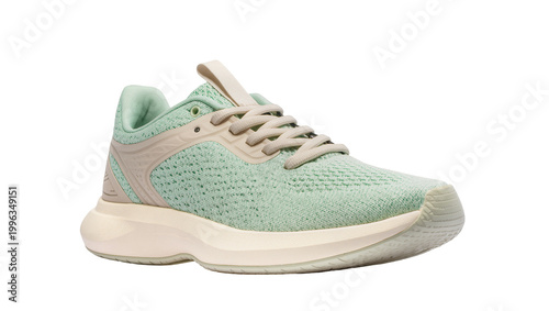 Canvastavla Mint green and beige athletic running shoe with textured mesh, isolated on trans