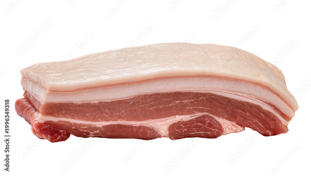 Obraz premium Raw pork belly with thick fat layer, isolated on transparent background