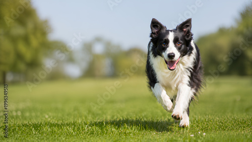Cuadro en lienzo Border Collie Running on Grass Park
