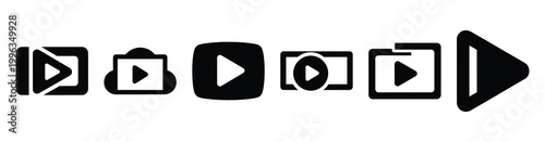 A collection of streaming service silhouette business icon set, black color and white background