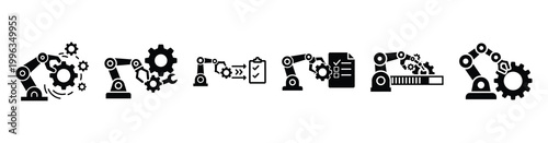 A collection of task automation silhouette business icon set, black color and white background