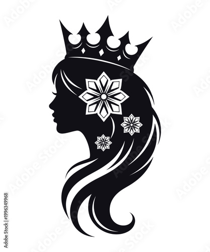 Elegant crowned silhouette with floral hair embellishments
