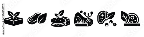 A collection of alternative protein silhouette business icon set, black color and white background