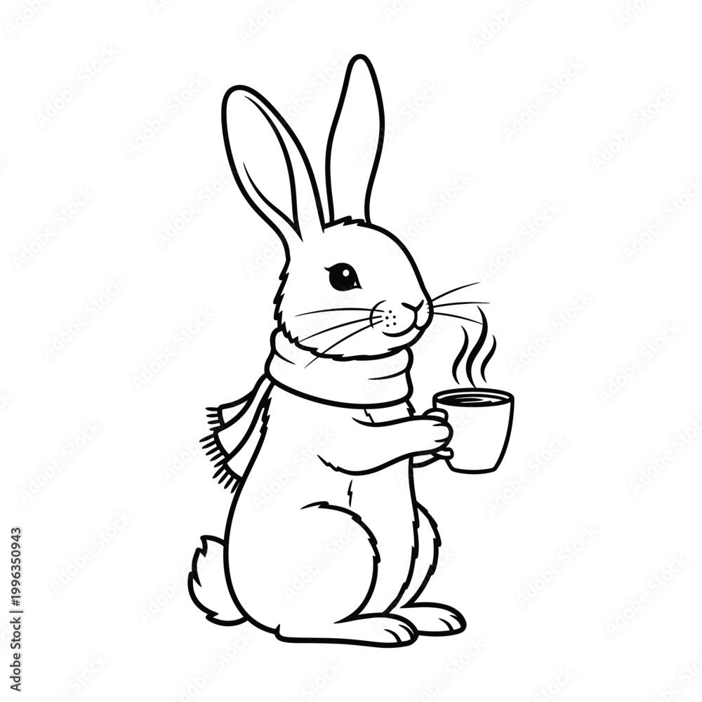 Obraz premium Whimsical rabbit holding a steaming cup of tea 
