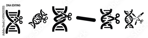 A collection of dna editing silhouette business icon set, black color and white background