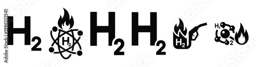 A collection of hydrogen fuel silhouette business icon set, black color and white background