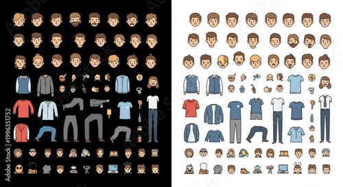 A collection of various cartoon human body parts and clothing.