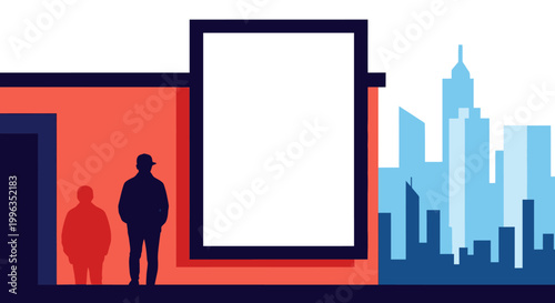 Silhouette of a Person Standing Next to a Large Blank Billboard.