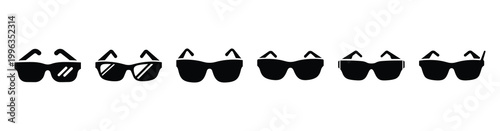 A collection of smart glasses silhouette business icon set, black color and white background