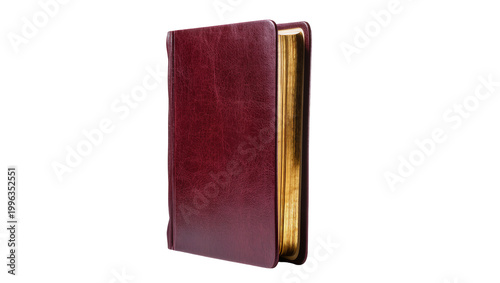 Принти на полотні Closed burgundy leather-bound book with gilded page edges, isolated on transpare