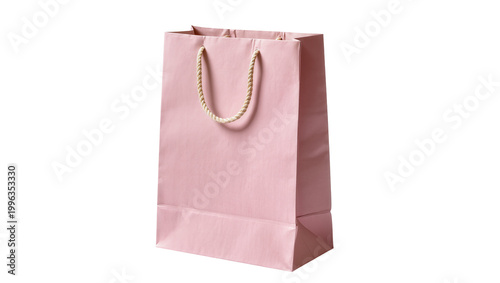Pink paper shopping bag with rope handles, isolated on transparent background